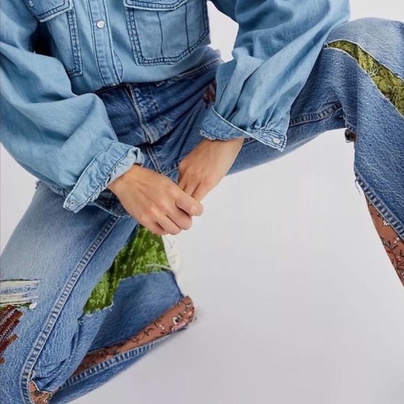 Rialto x Free People Franny 27 Patchwork Floral Flare High Rise Levi's 517 Retro - Picture 2 of 8